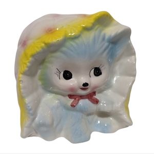 Vintage Anthropomorphic Kitten Planter Nursery MCM Kitschy Pastel Ceramic Cat